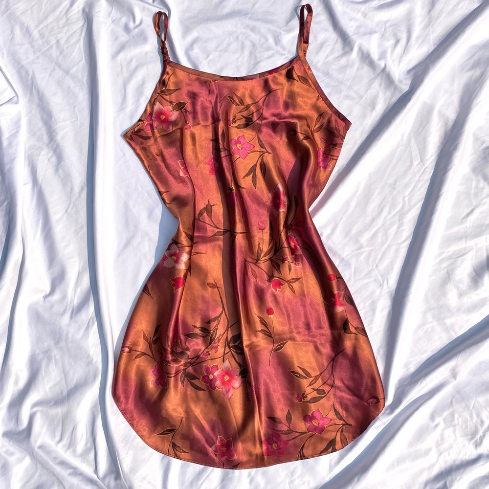 Gilligan & O'Malley Floral Satin Mini Dress - Orange and Pink